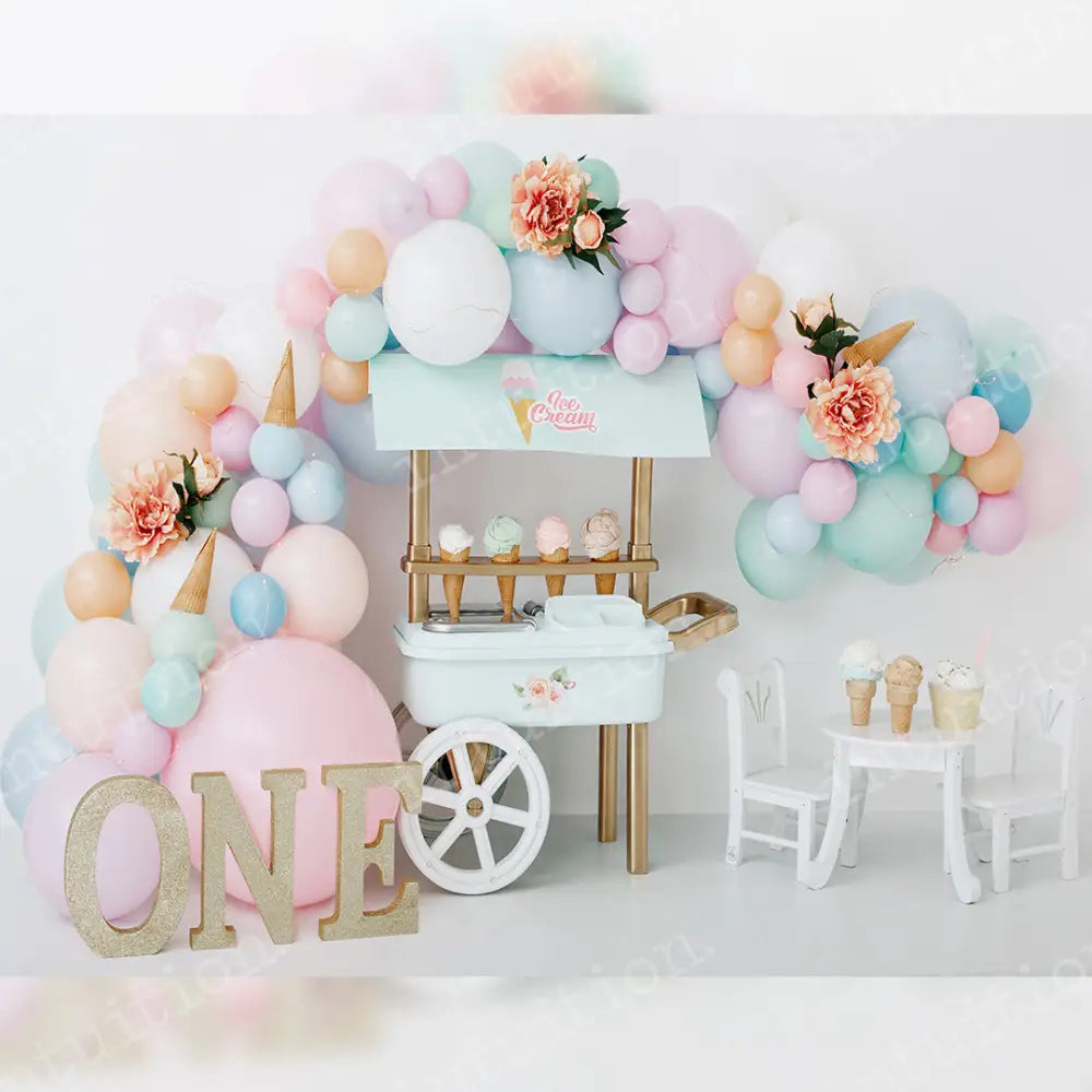 Ice Cream Party With One Horizontal / Poly 60X44 Backdrop